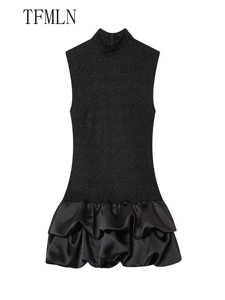 Sweet Women Lace Patchwork Mini Dresses 2025 New Fashion Chic O-neck Sleeveless Causal Party Dress Elegant Back Zipper Dress