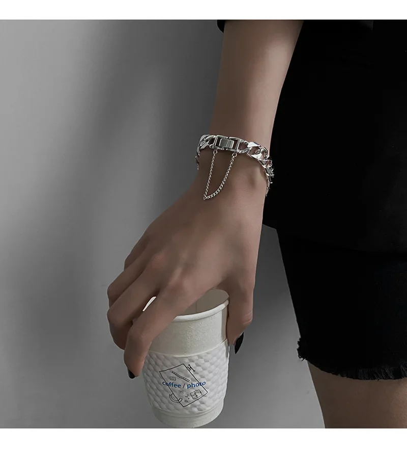 ALLNEWME Cool Silver Color Chunky Cuban Chain Bracelet for Women Man Unisex Wide Curb Link Charm Bracelets Minimalist Jewelry