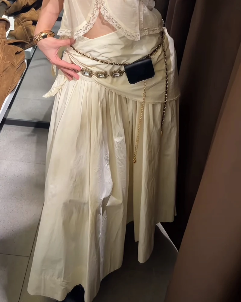 Women's Skirt 2026 New Fashion Spring Summer Beige Fluffy Scarf Midi Skirt for Women Casual Chic Personality Female Skirt 6