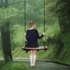 Solid Wood Swing One Seat Simple Swing Adjustable Rope Length Curved Swing Outdoor Rope Swing for Garden Patio Yard 3