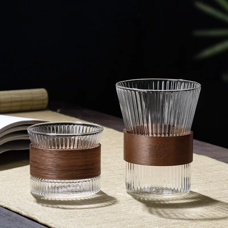 Glass Coffee Mug Japanese Style  Walnut Cup SleeveTransparent Kawaii Cup Coffeeware Beautiful Tea Mugs Beer Mug Cute Mug