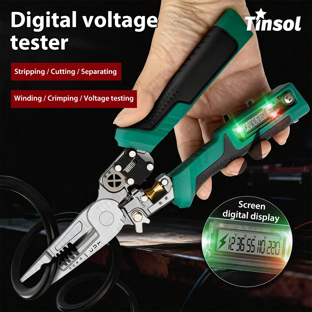 TINSOL Multifunctional Electrician Tool - Digital Display Wire Stripping & Cutting Pliers with Voltage Testing and Crimping Functions