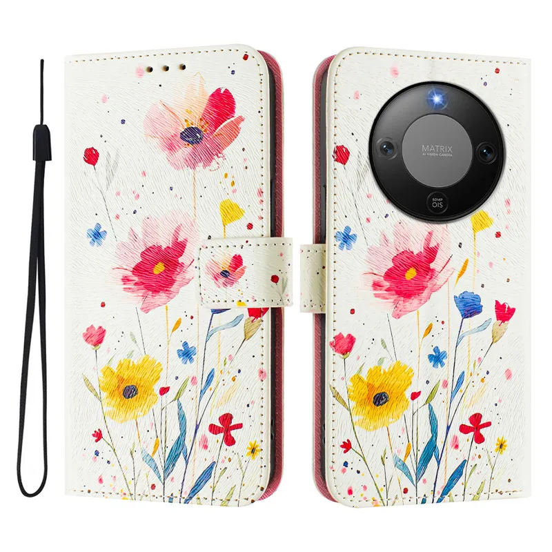 Vintage Floral Leather Wallet Case with Magnetic Flip Cover