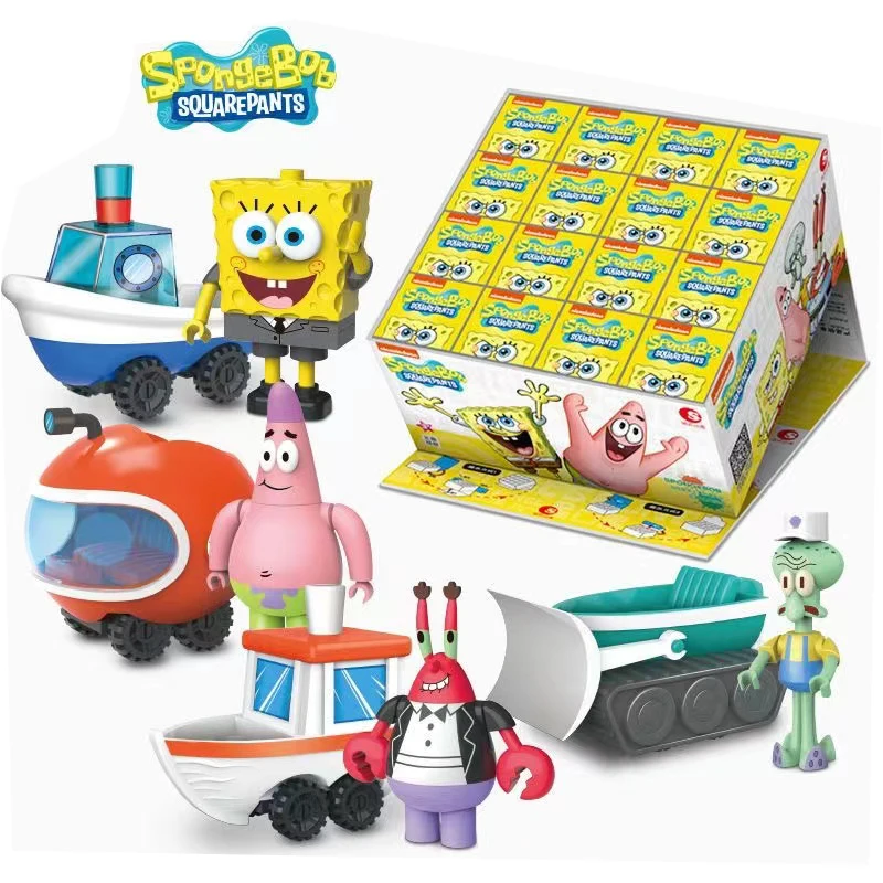 4pcs SpongeBob SquarePants Transportation Combination Series Assembled Building Blocks Dolls Ornaments Children's Gift Toys
