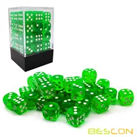 Bescon 12mm 6 Sided Dice 36 in Brick Box, 12mm Six Sided Die (36) Block of Dice, Translucent Green with White Pips 2