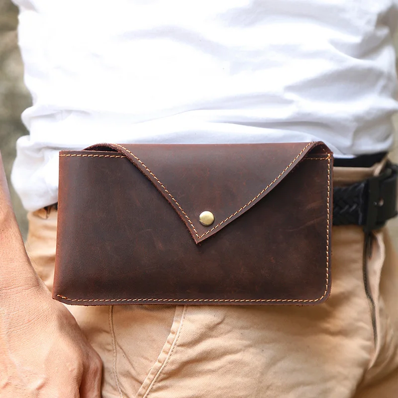

2023 Crazy Horse Cowhide Men's Waist Bag Outdoor Sport Genuine Leather Cellphone Mens Belt Bag Phone Pouch Wallet Phone Case