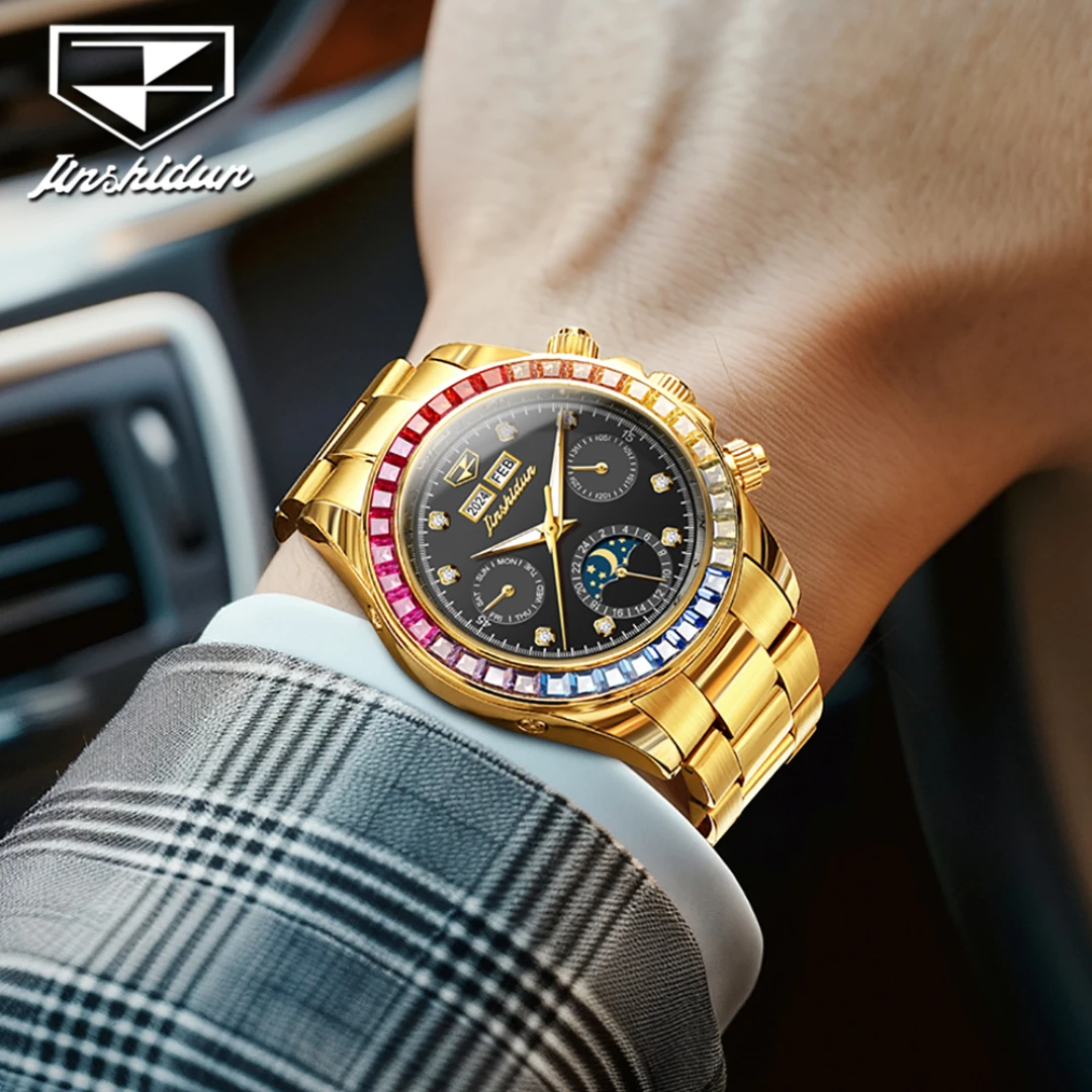 JSDUN 8974 Fashion Mechanical Watch Gift Stainless Steel Watchband Round-dial Wristwatch