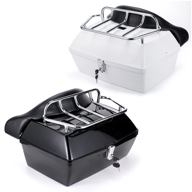 Universal Motorcycle Scooter Rear Luggage White Top case box 29L with  backrest 