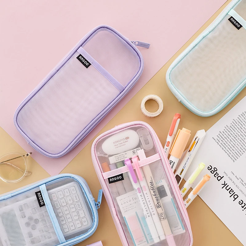 1pcs Angoo Transparent Mesh Pencil Case Pen Bag High Quality Ice Cream