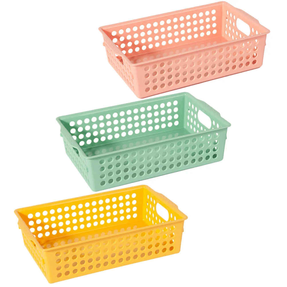 

3pcs Large Plastic Storage Bins For Shelves with Handle Pantry Organizer Basket Bins Desktop Storage Bins For Shelves