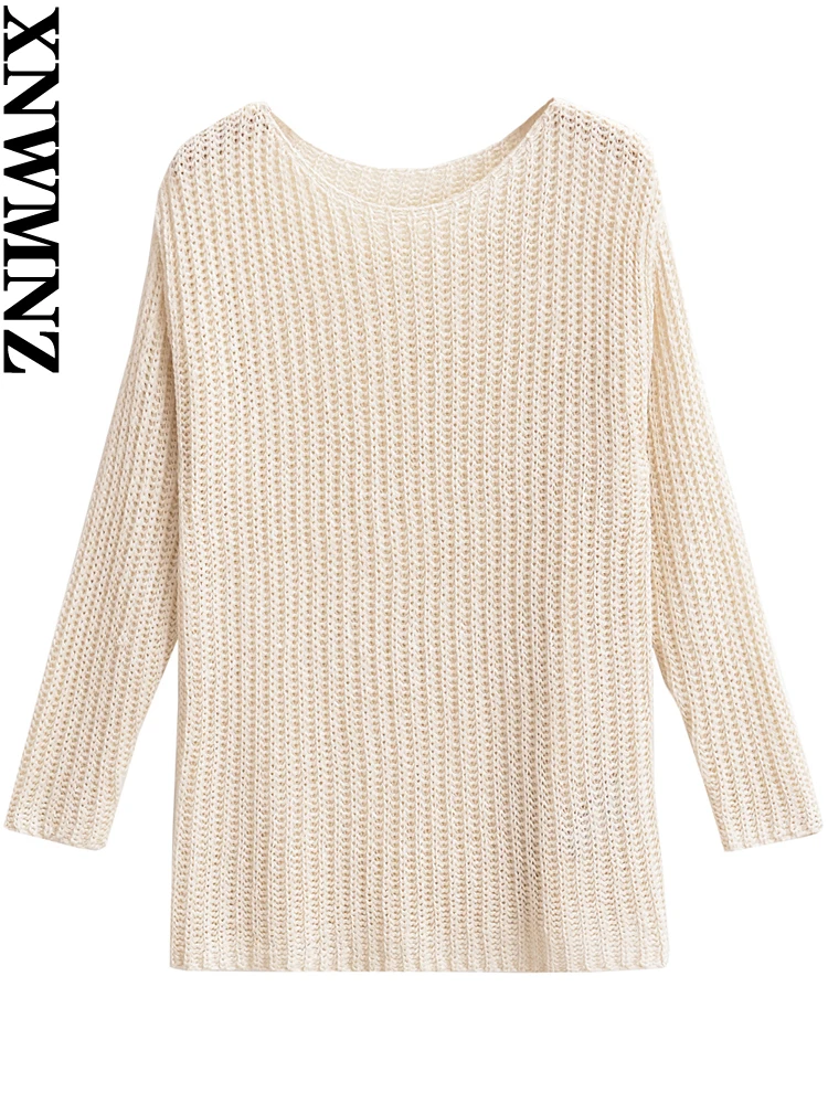 

XNWMNZ Women's Fashion 2023 Interwoven Knitted Sweater Women Vintage O Neck Long Sleeve Casual Versatile Female Pullover