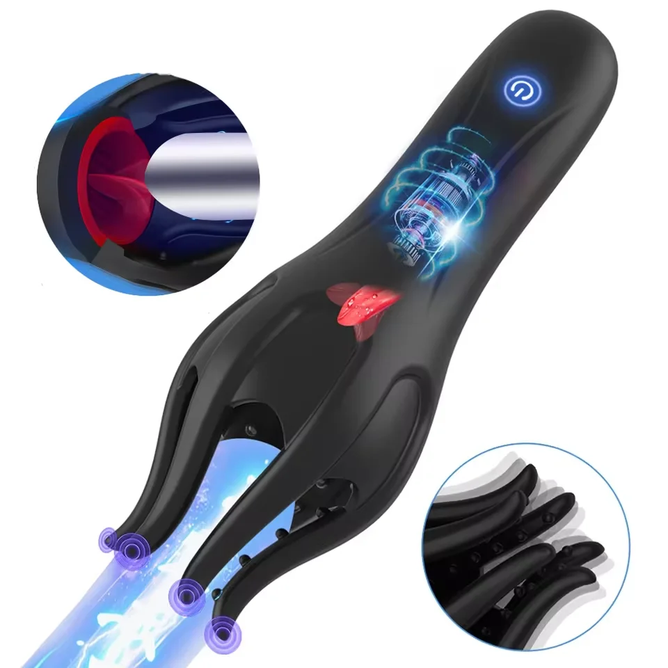 Glans Trainer Male Penis Massage Tongue Licking Stimulate Oral Vibrator Blowjob Delay Endurance Masturbator Sex Toys for Men 18+