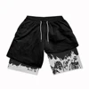 Men's Gym Shorts Printed Black Double Layer 2-in-1 Quick-drying Breathable Sweat-absorbent Shorts Fitness Running Sports Summer 1