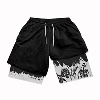 Men's Gym Shorts Printed Black Double Layer 2-in-1 Quick-drying Breathable Sweat-absorbent Shorts Fitness Running Sports Summer 1