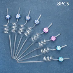 Colorful Snowflake Spiral Straws - Reusable Drinking Set (Transparent)