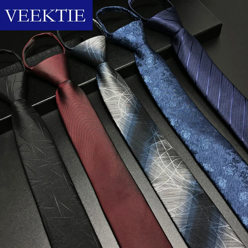 

Мужской деловой ГАЛСТУК VEEKTIE, деловой галстук на молнии, 6 м, тонкий регулируемый предварительно завязанный Галстук, черный, синий, полосатый принт, однотонный, для взрослых
