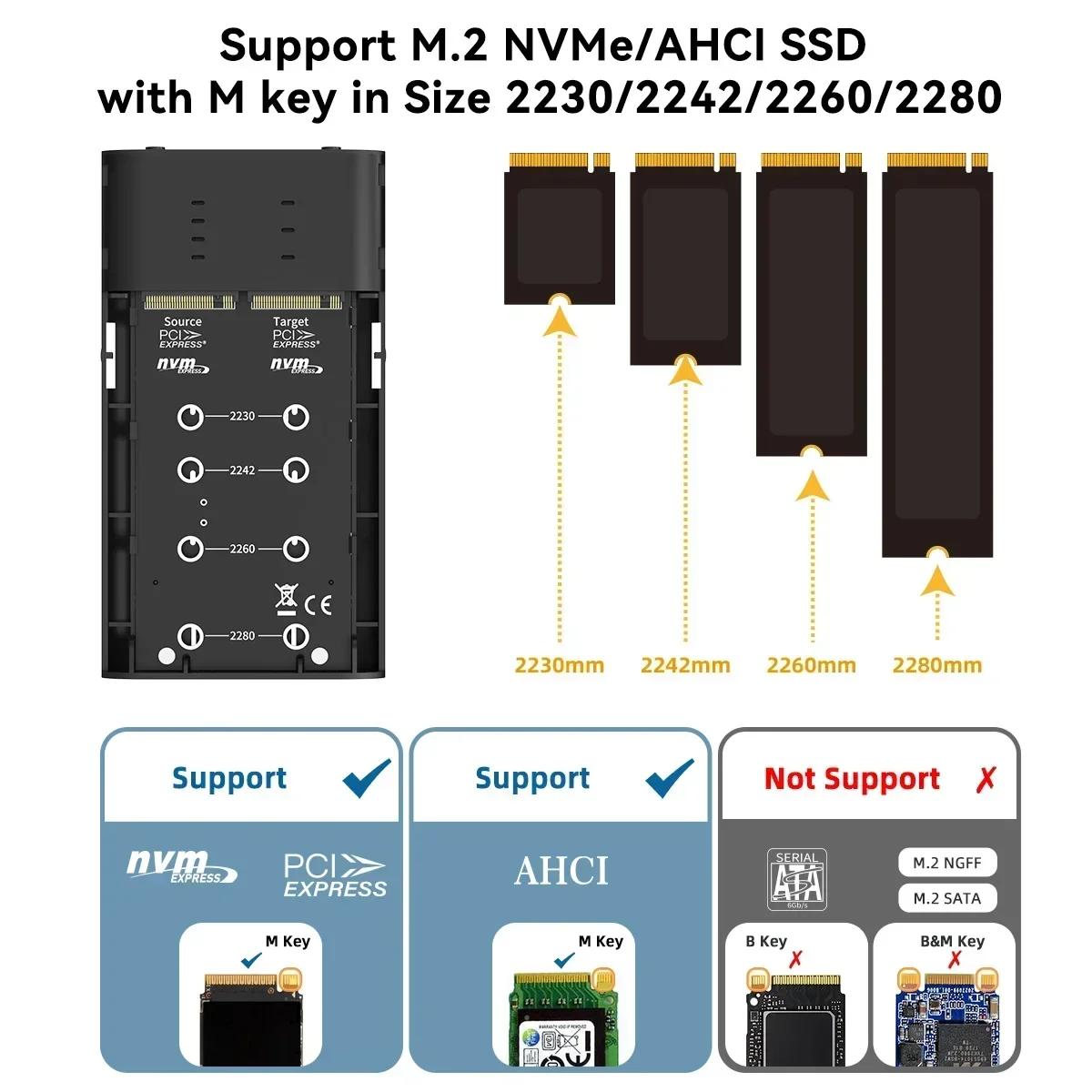 MAIWO 듀얼 베이 하드 드라이브 SSD 인클로저 M.2 NVMe SSD용 도구 없이 오프라인 클로너 USB C 3.2 Gen2 20Gbps 어댑터 도킹 스테이션
