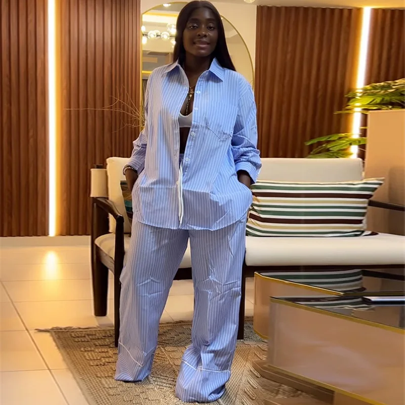 Women's Summer 2025 Fashion Lapel Loose Striped Shirt Wide