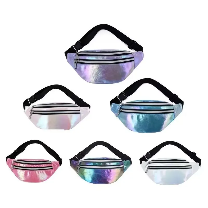 1PC New Holographic Fanny Pack Hologram Waist Bag Laser PU Beach Travel Banana Hip Bum Zip Waist Bags Women Belt Bag for Girls
