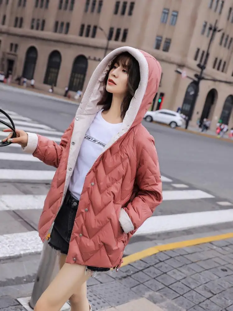 

Winter Lightweight Down Jacket Women Clothes Casual Puffer Coat Knitted Hooded Loose Waist Waterproof Windproof Warm Outwear
