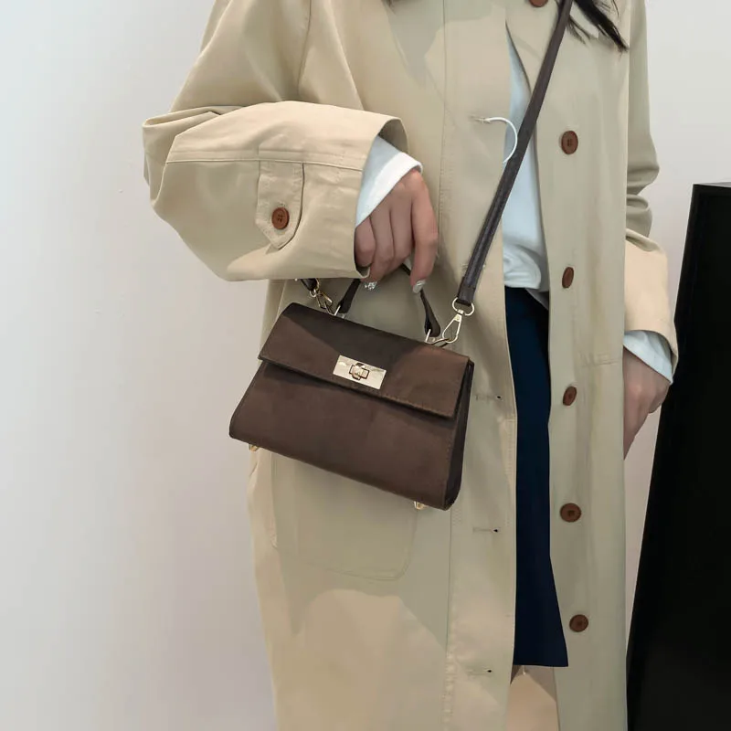 Trendy Suede Crossbody Bag with Adjustable Strap Clutch Handbag Satchel Purse Tote Bag for Women Work Shopping Travel