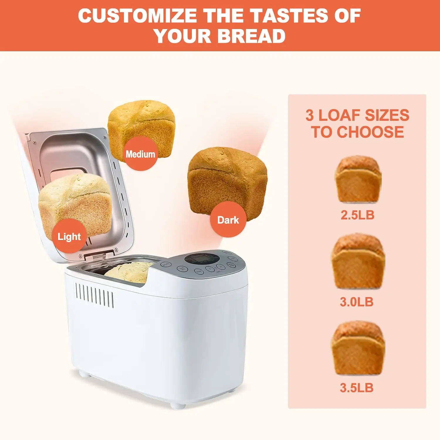Maker Machine 15-in-1 Automatic Bread Machine with Dual Kneading Paddles Breadmaker with Touch Panel&LCD Display,Gluten Free Set
