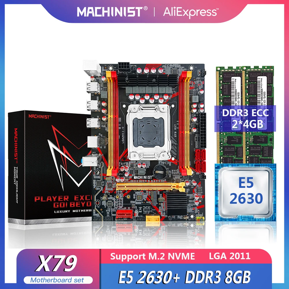 MACHINIST X79 Motherboa Kit LGA 2011 With Xeon CPU E5 2630 Processor Set DDR3 8GB(2*4GB) ECC Memory NVME M.2 Micro-ATX RS7 | Компьютеры и