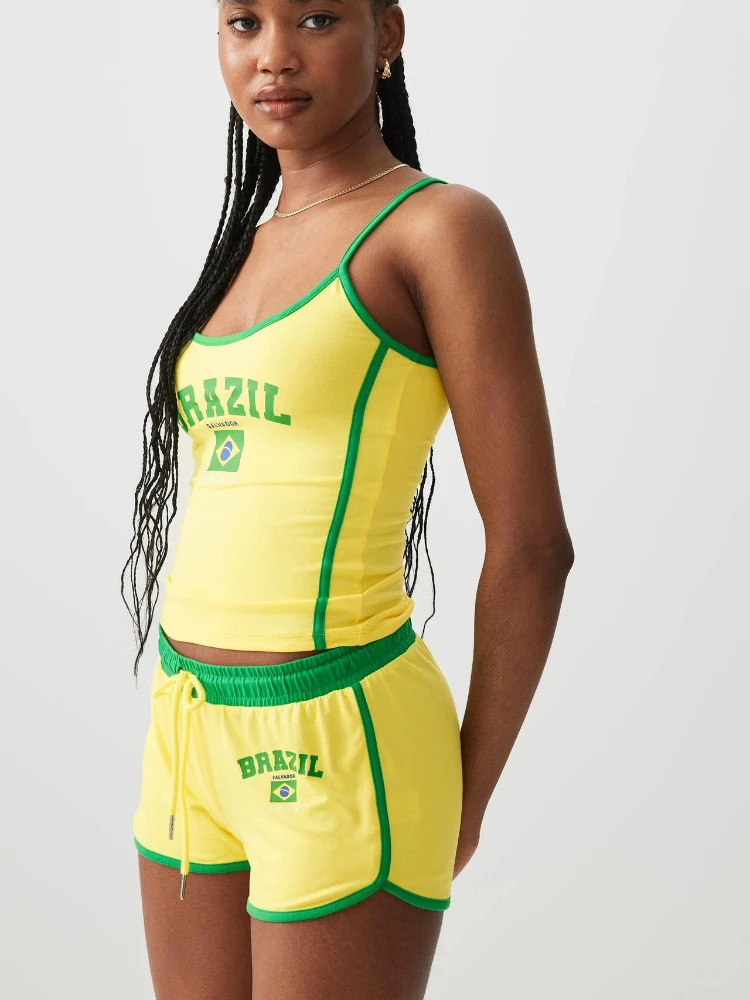 Y2K Brazil Flag 2-piece Women's Summer Italian Tank Top Drawstring Mini Shorts Sport Set Retro Sport Set 4