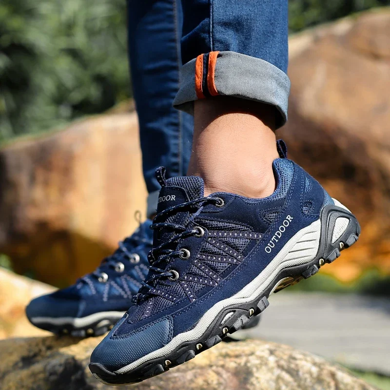 New Men's Casual Shoes Genuine Leather Outdoor Men's Shoes Breathable Mesh Sneakers Non-slip Comfortable Hiking Shoes Size 35-46