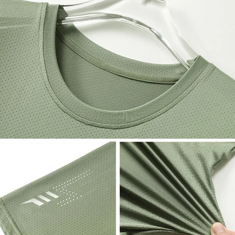 T-shirt da corsa da uomo Stampa estiva Fitness all'aperto Sport ad asciugatura rapida Maniche corte Elasticità traspirante Jogging Palestra Abbigliamento sportivo - immagine 6