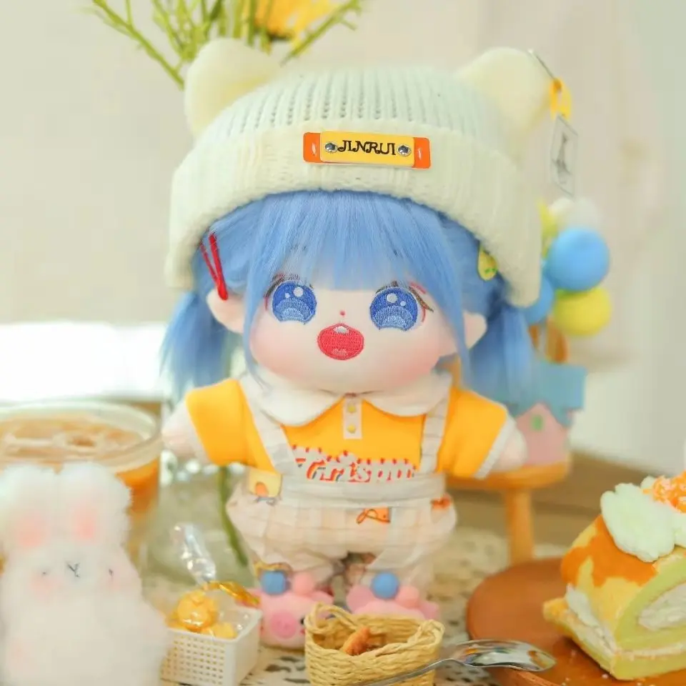 20cm Cute Cotton Plush Doll Curly Stuffed Pp Cotton Plush Toy Blue Hair