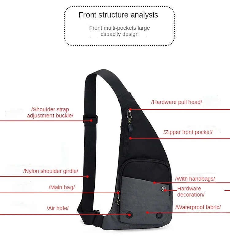 Men‘s New Trendy Casual Shoulder Bag Leisure Travel Sports Outdoor Pack Messenger Crossbody Sling Chest Bag Pack for Male Female