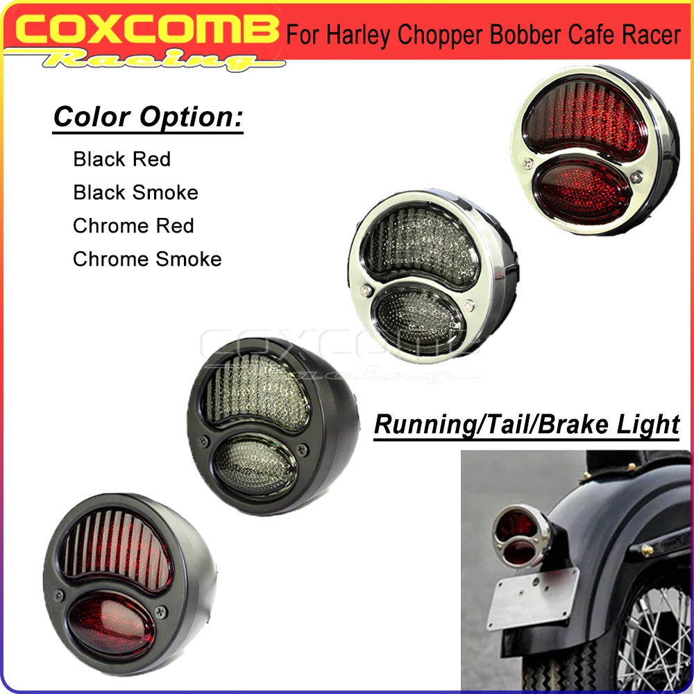 

Motorcycle LED Retro Taillight Glass Rear Running Light Black Brake Blinker Stop Tail Lamp For Harley Bobber CHopper Cafe Racer