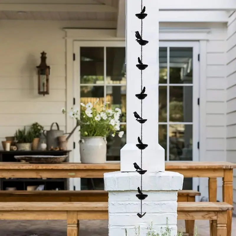 Rain Catcher Chain Decorative Bird Rain Chime Antique Metal Rainwater Chain Functional Basin Replacement 1m Mobile Outdoor Bird