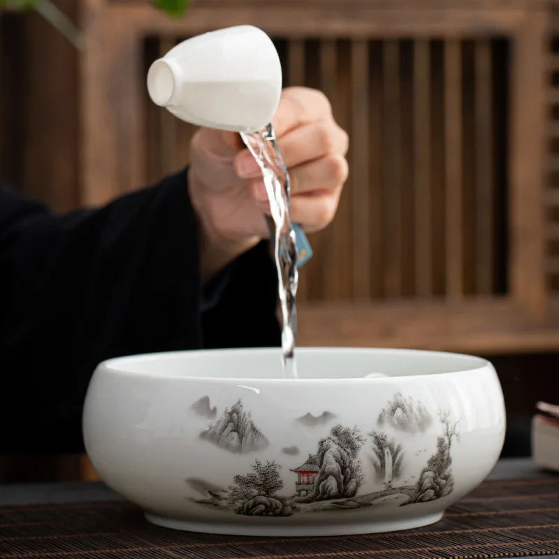 Jade porcelain tea washing large blue and white ceramic pen washing hydroponic flower pot bowl water tray ashtray