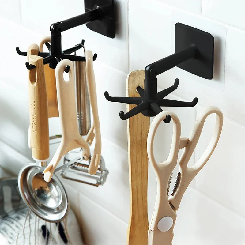 1/2Pack 360&deg; Rotated Rotatable Storage Spoon Hanger Non Punching Adhesive Hook Wall Mounted Kitchen Suction Cup Storage Rack