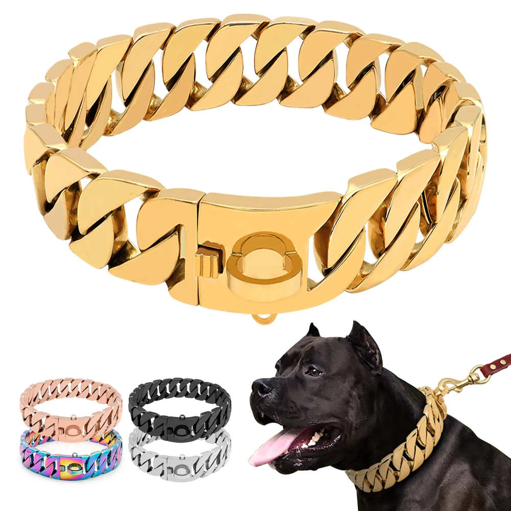 32mm Gold Dog Chains Collar Strong Stainless Steel Dogs Link Chain For