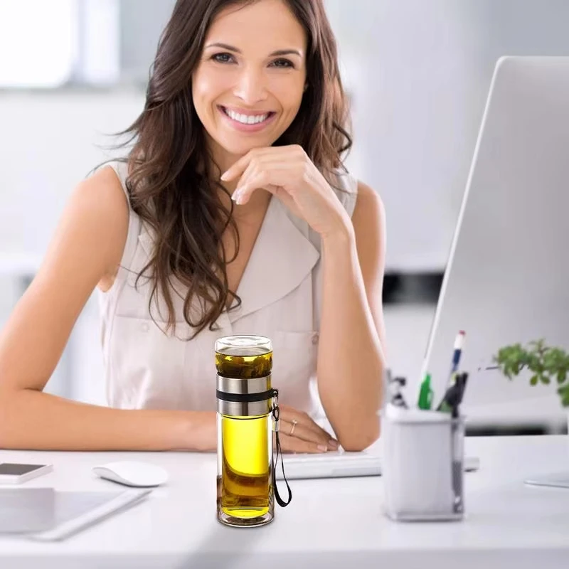 Premium Double Wall Glass Tea Infuser Bottle - Leak-Proof Portable Travel Mug