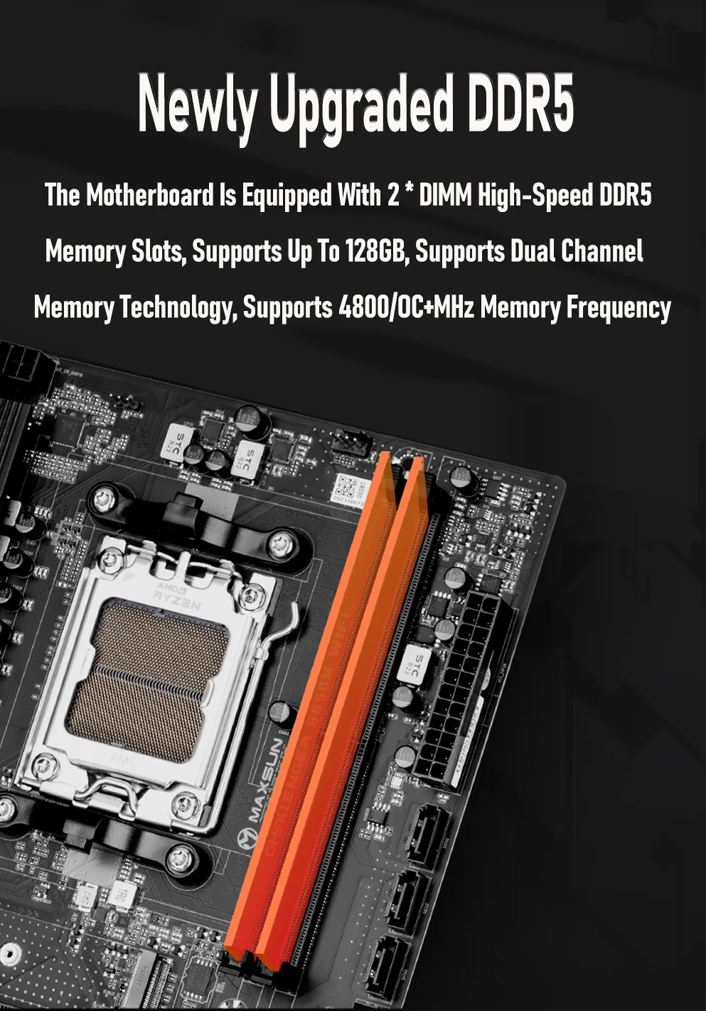 Description Picture 5 of itemMAXSUN Challenger B650M WiFi computer motherboard support AMD CPU AM5 7500F 7900X 7700X 7600X 8500G DDR5 Bluetooth 4.2 B650