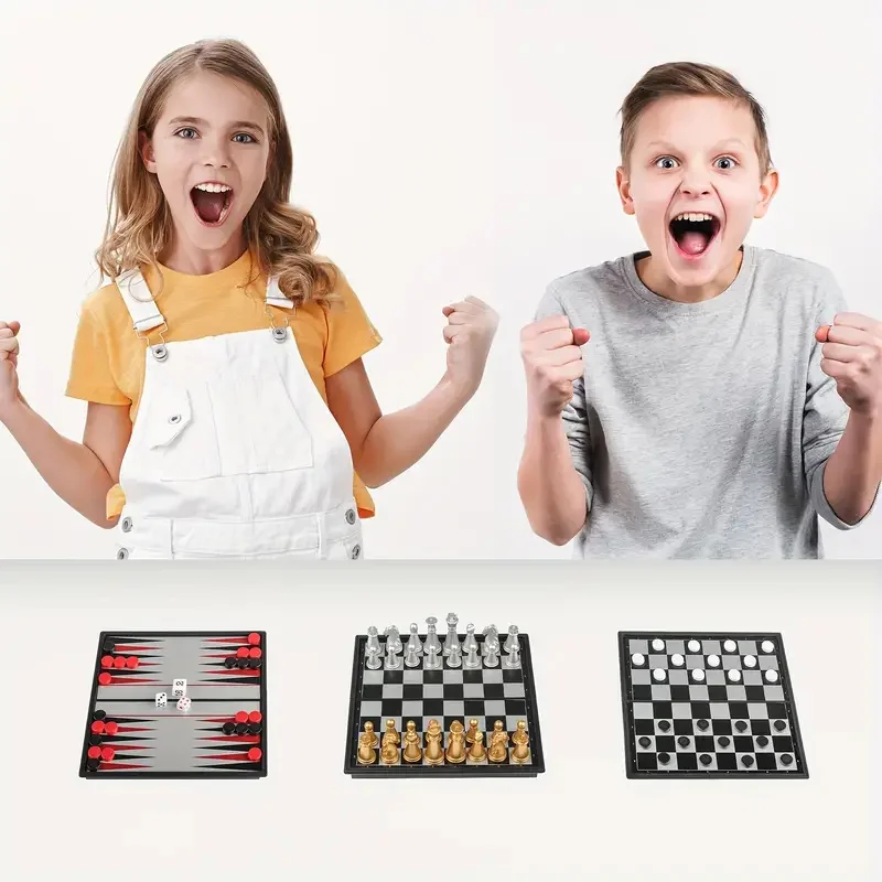 Mini Magnetic Chess Board Games, Small Portable Folding Chess  Classic Backgammon Checkers Travel Set Toys for Kids Adult Gift 4