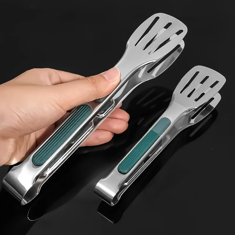 Non-slip Stainless Steel Kitchen Clip Silicone Non-slip Handle BBQ Grill Steak Salad Food Clip Home Cooking Tongs Kitchen Supply