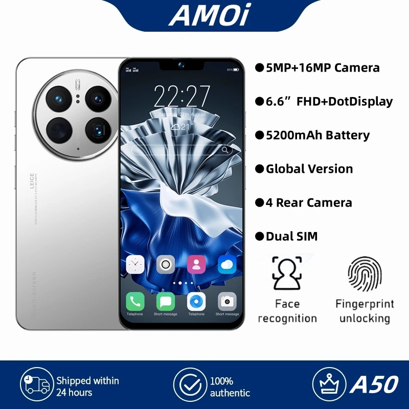 

Amoi A50 Global Version 4G Smartphone 6.6" HD Full Screen 2GB+16GB Dual SIM Mobile Phone 5200mAh 5MP+16MP 128G Expandable Memory