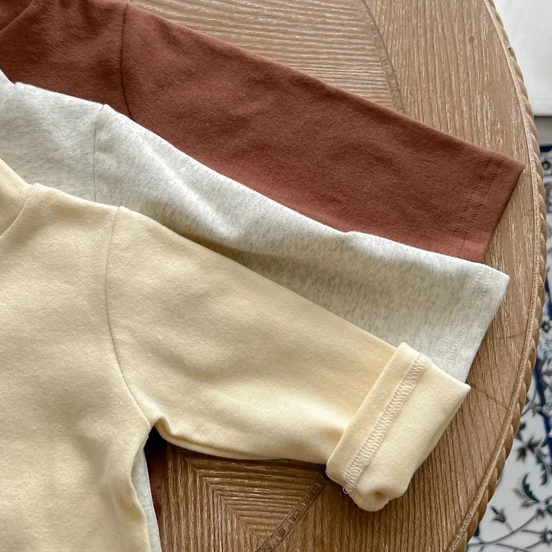 Casual Newborn Baby T-shirt 0-3Years Infant Kids Boy Girl Solid Color Long Sleeve Mock Neck Cotton Tee Undershirt Spring Clothes