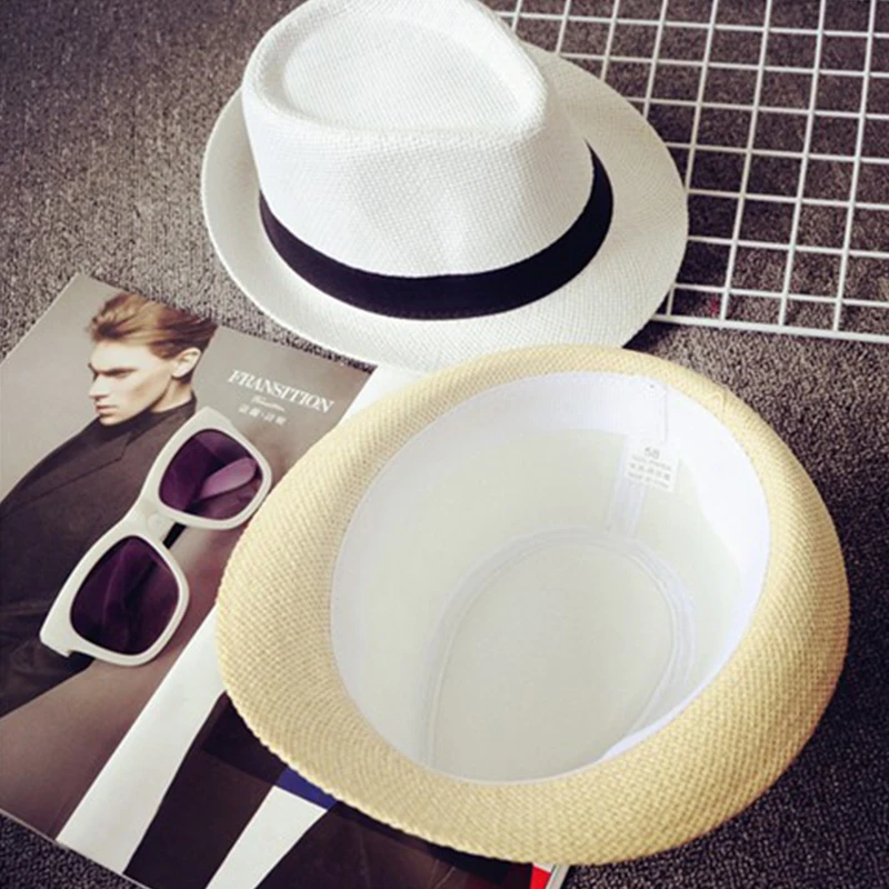 Summer Kids Straw Hat Casual Fedoras Boys Girls Ribbon Cowboy Jazz Cap Outdoor Beach Children Panama Sun Hat