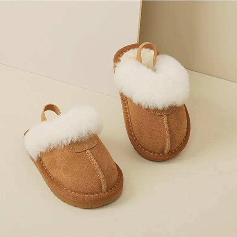 Baby Winter Leather Slipper Shoes Rubber Non-slip Toddler Indoor Kids baby shoes children slippers