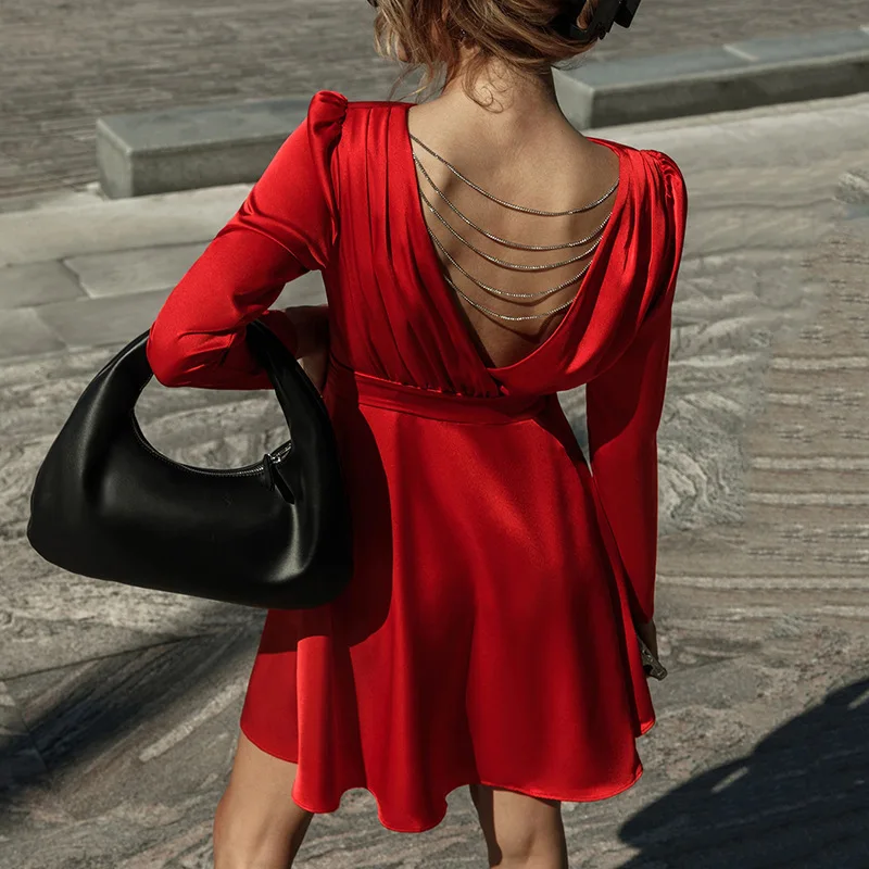 

New Arrival Girls Dress Sexy Backless Dress Women Autumn New Casual Temperament Long Sleeved Hot Girls Bandage Dress