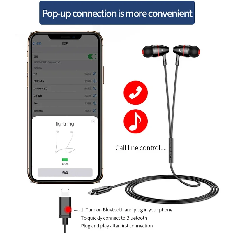 Auriculares Bluetooth con cable para Apple Lightning, cascos con conector  de 3,5 MM, medio interno, para iPhone 11, 13, 12, 14 Pro Max, XS, XR, X, 7,  8 Plus, 6, 5 - AliExpress