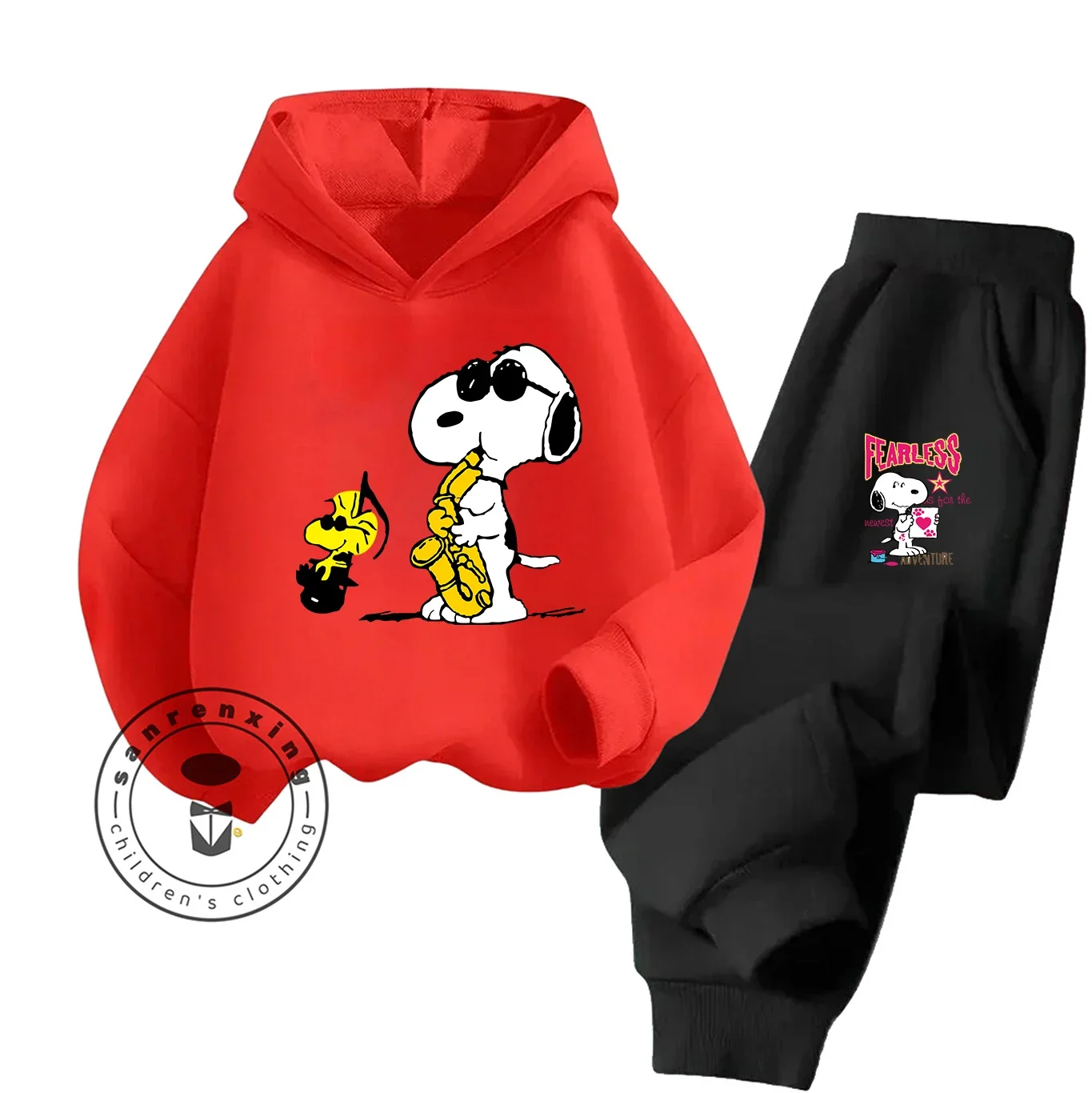 2D سنوبي موضة جديدة هوديي مجموعة الكرتون المطبوعة للأطفال المراهقين بنين بنات عادية رائجة البيع مع فستان الخريف