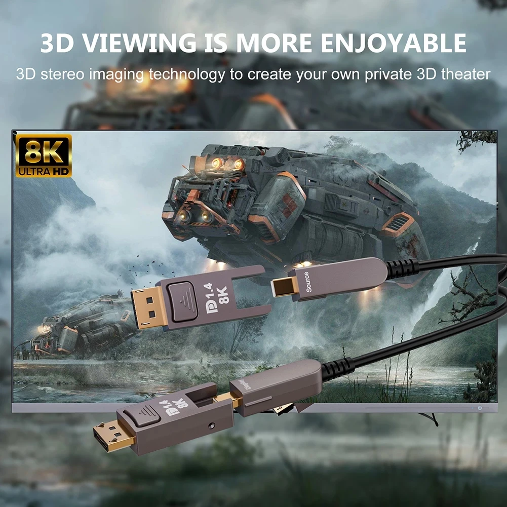 PC 노트북 HDTV 프로젝터용 탈착식 디스플레이 포트 1.4 광섬유 케이블, 미니 DP DP DP 1.4 케이블, 싱글 헤드 풀 가능, 8K, 10m, 15m