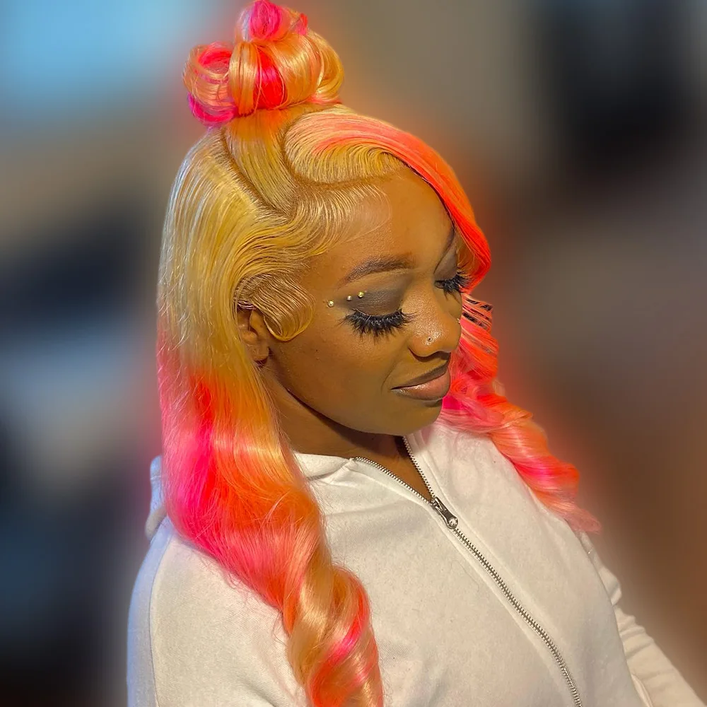 

13x4 Transparent Body Wave Human Hair Wig Highlight 613 With Pink Color 13X6 Lace Frontal Wig Human Hair Wigs For Women 250